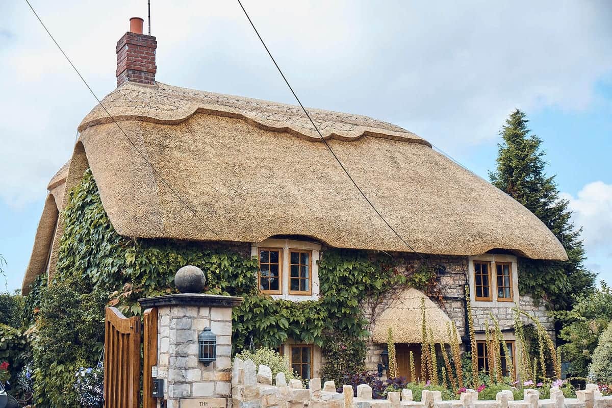 Completed re-thatch on a traditional Somerset cottage