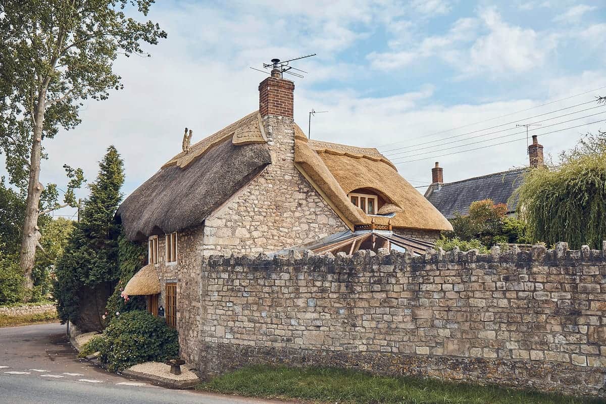 Completed re-thatch on a traditional Somerset cottage