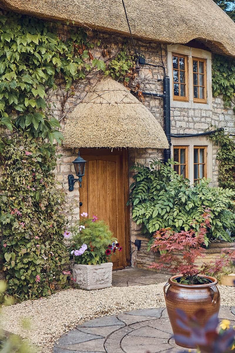 Long straw thatching detail showing weathered surface